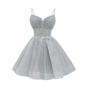 Silver Grey Glitter Tulle Homecoming Dress Lace Corset Sequin Mini Formal